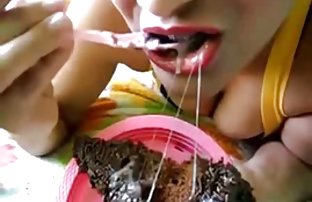sex Redhead Milf masturbates him outdoors